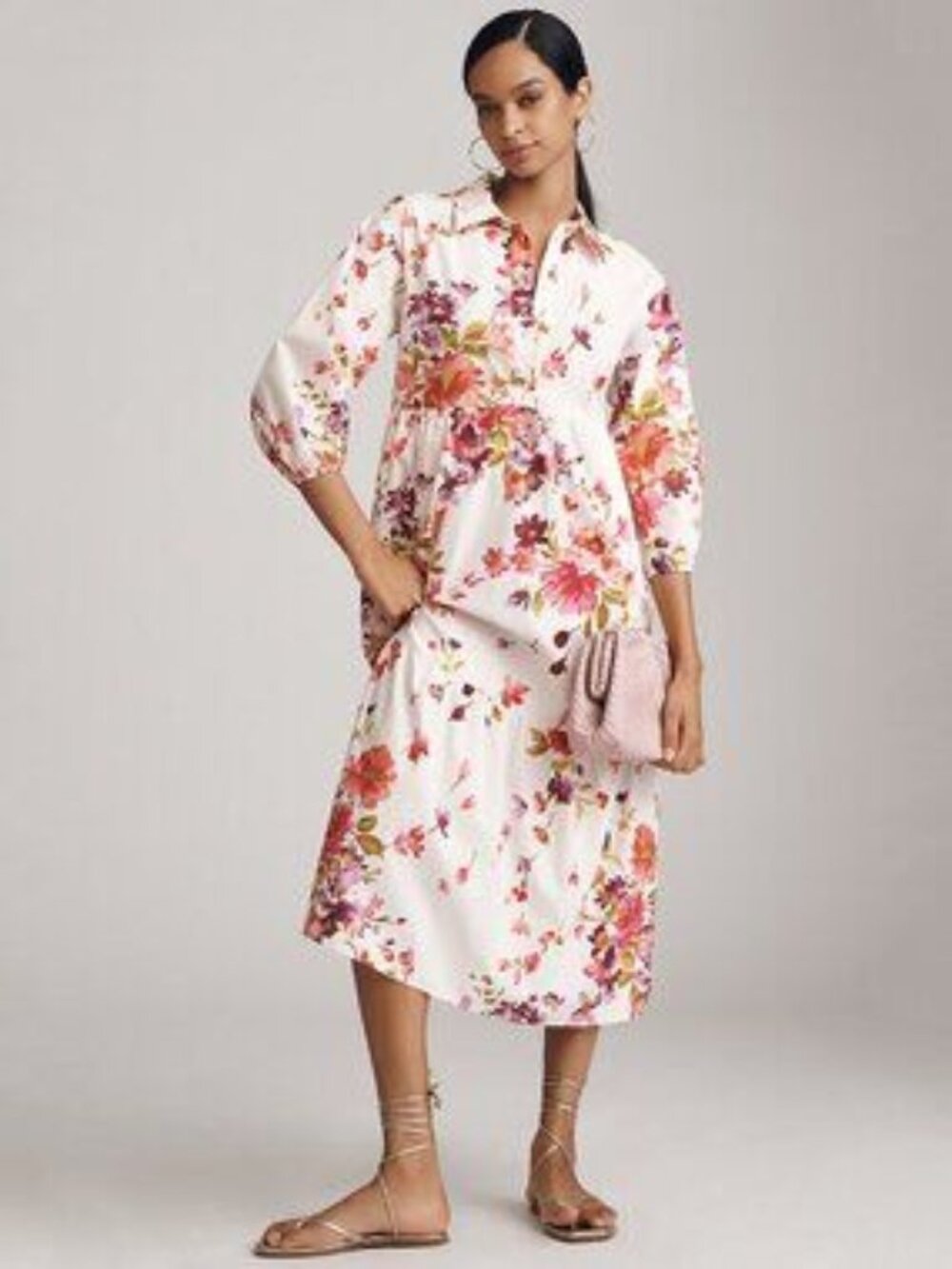 Anthropologie Maeve Bettina Cotton Midi Shirtdress Floral Size Large